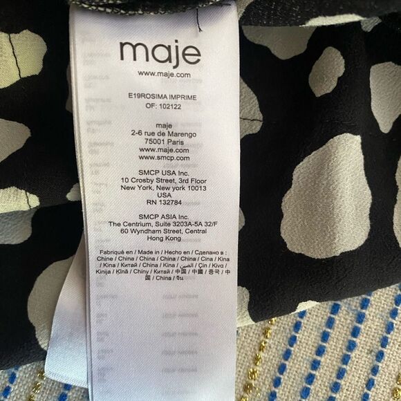 Maje Mini Dress Size 6 Rosima Black & White Ruched Wrap Front Long Sleeve NWT - Picture 13 of 16